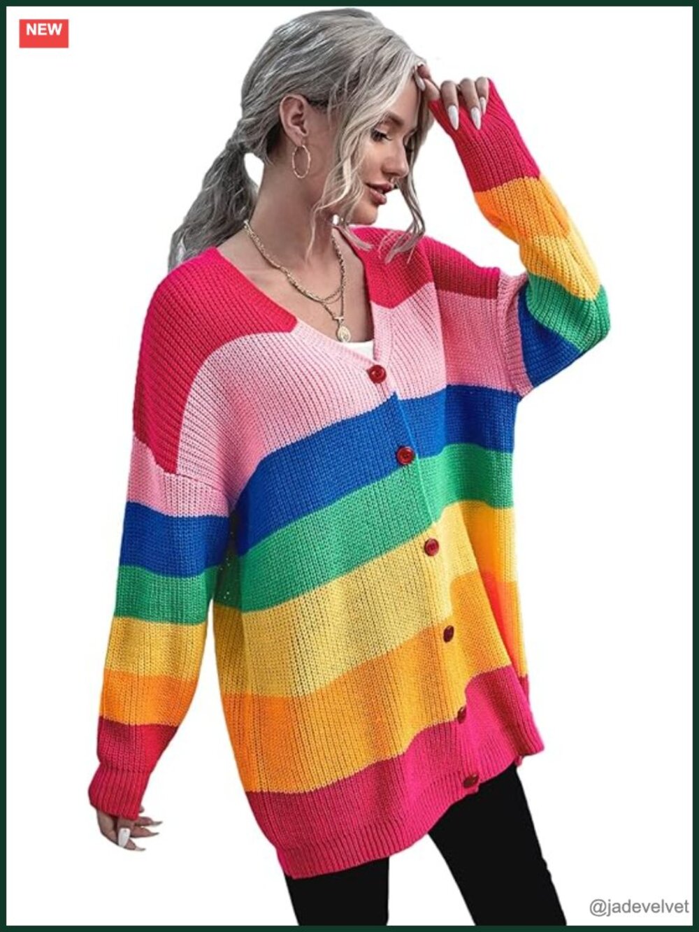 Rainbow Striped Button Front Long Sleeve Cardigan Sweater